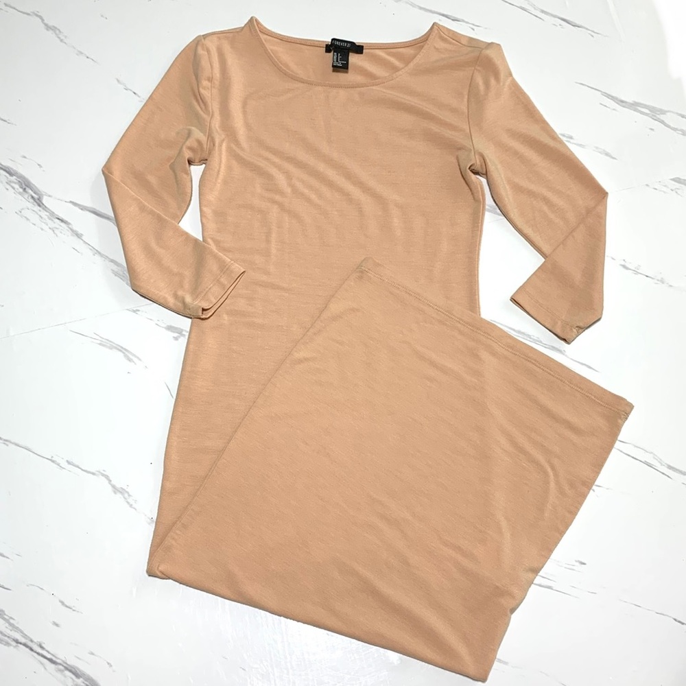 FOREVER 21 Nude Brown Soft casual Bodycon 3/4 Sleeves Dress Size Small